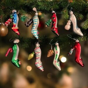 8pc Dept 56 Glass High Heel Shoe Christmas Ornaments Festive Stiletto Pump